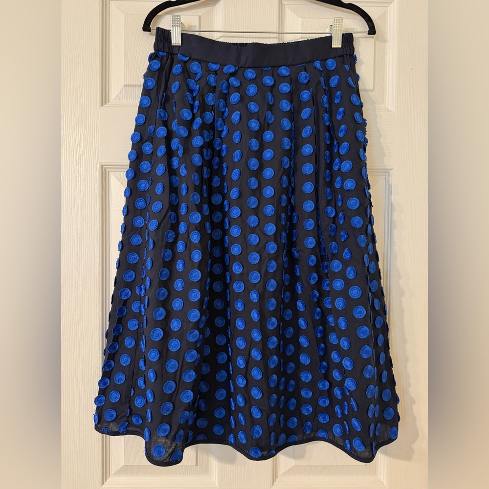 J. Crew Black A-Line Skirt with Blue Polka Dots size 4
